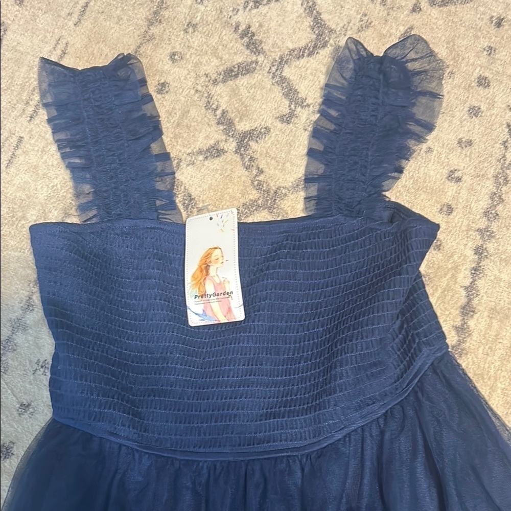 Pretty Garden Elegant Navy Blue Dress - Picture 3 of 7